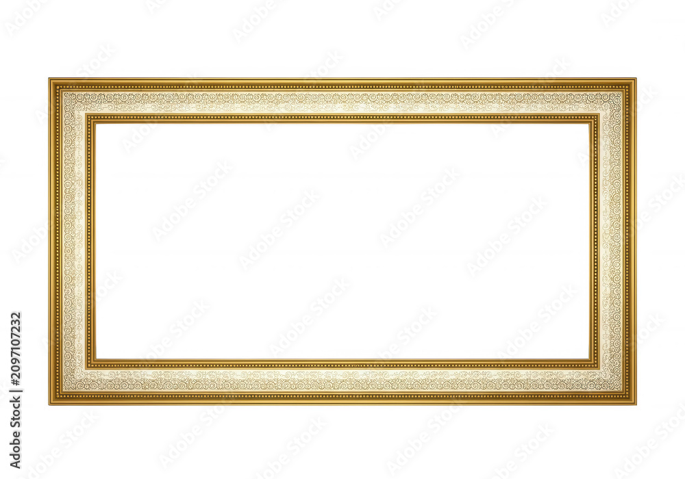 Fototapeta premium Ornate golden rectangular picture frame isolated on transparent background