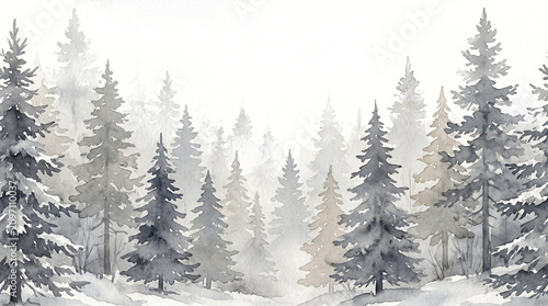 Misty Forest Watercolor Background for Christmas Design