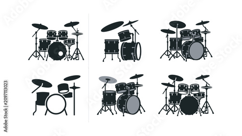 Quadro em tela Drum Kit Set Vector Icons - Rock Music Instrument Collection