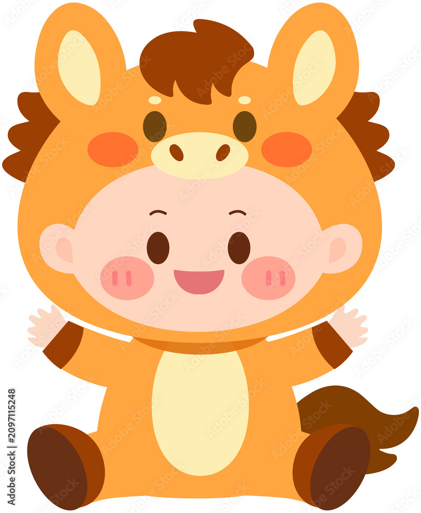 Fototapeta premium Cute Baby Sitting in Horse Costume