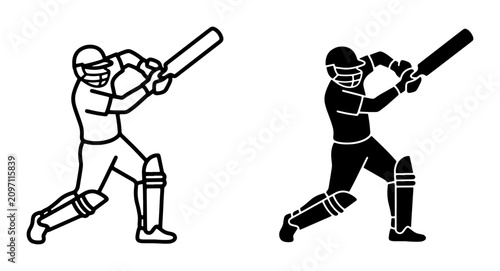 Obraz na płótnie Cricket Player Silhouette Icon Set, Action Shot Vector Graphics for Sports Desig