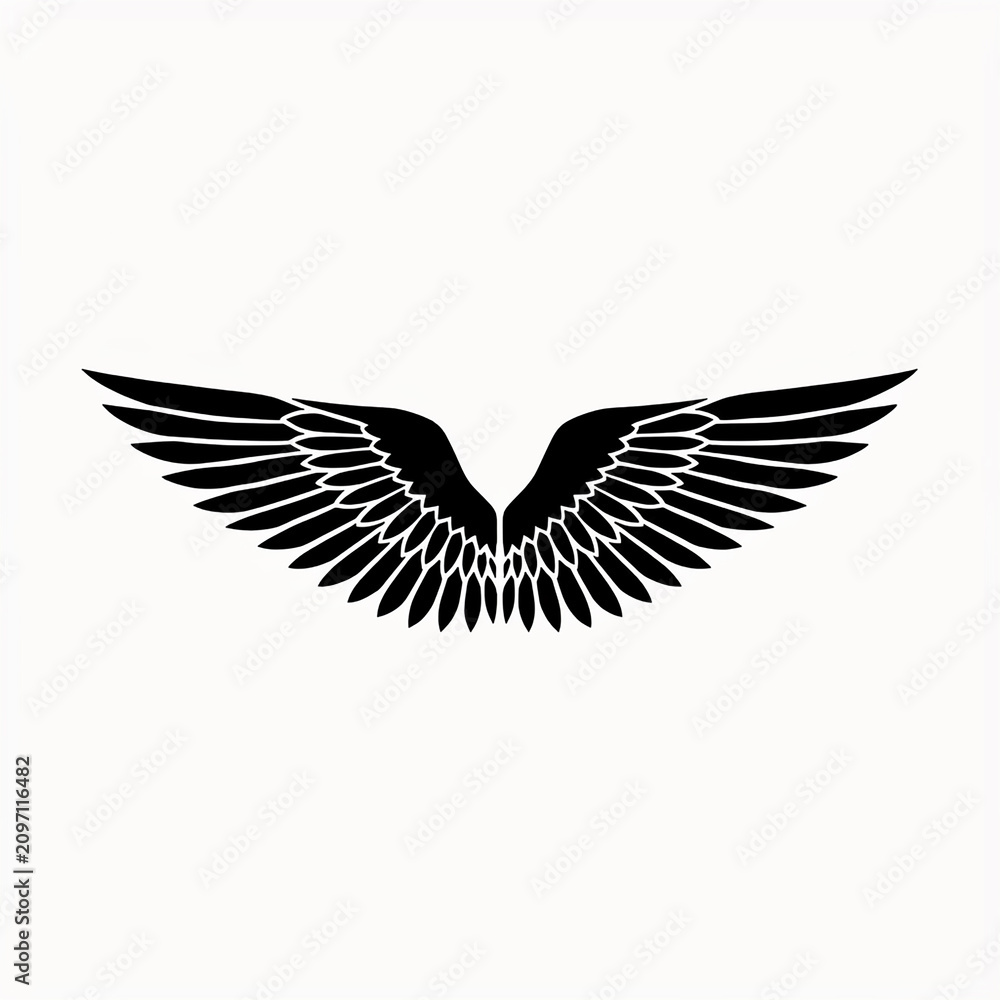 Fototapeta premium Symmetrical black wing icon illustration on a clean white background