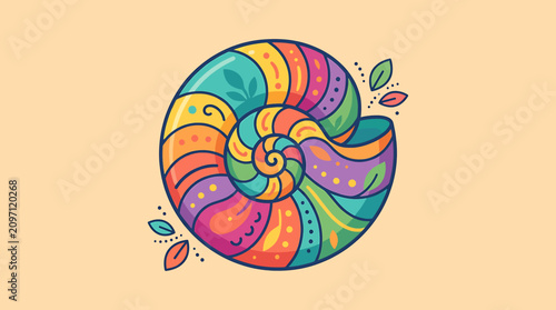 Cuadro en lienzo Vibrant Colorful Swirl Shell Design Element.