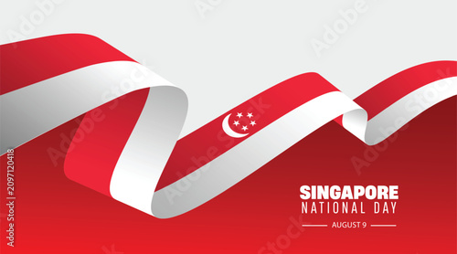 Quadro su tela Singapore National Day Patriotic Ribbon Banner Vector Illustration