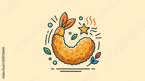 Принти на полотні Tasty Donut with Colorful Leaves and Star.
