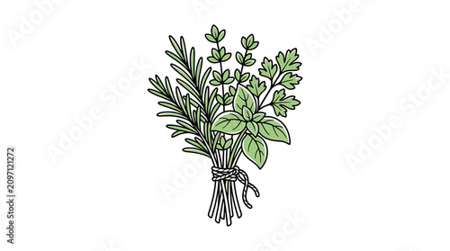 Bild auf Leinwand Fresh herbs tied in a bunch.