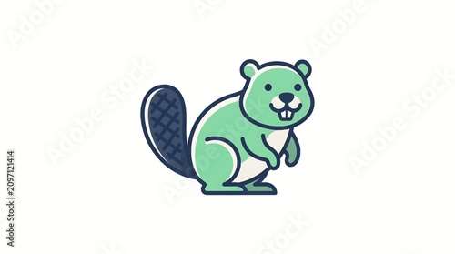 Bild auf Leinwand Cute cartoon beaver standing on land.