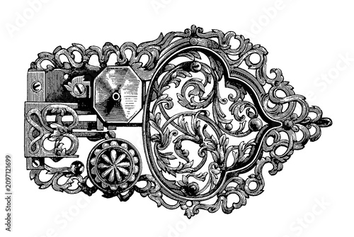 Fotografija 17th-century lock with elaborate scrollwork and floral motifs, old vintage illustration, 1897