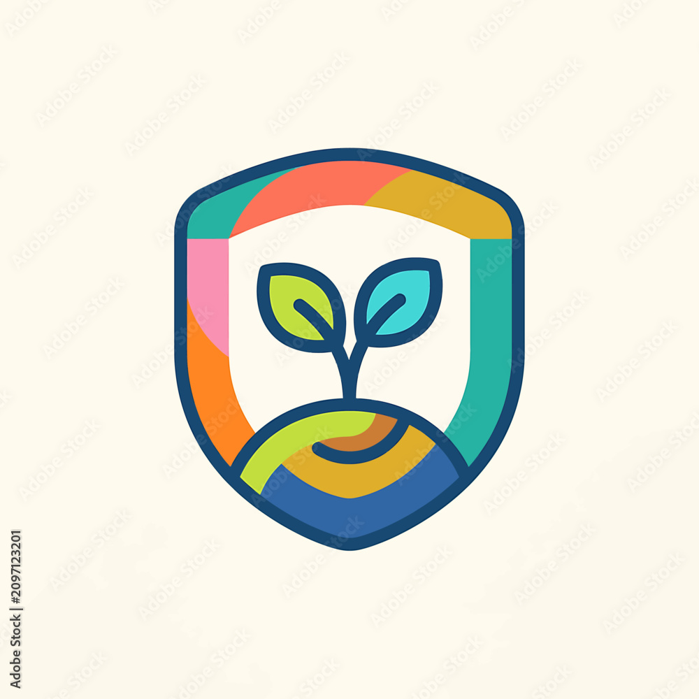 Obraz premium Colorful shield with sprouting plant logo 1.