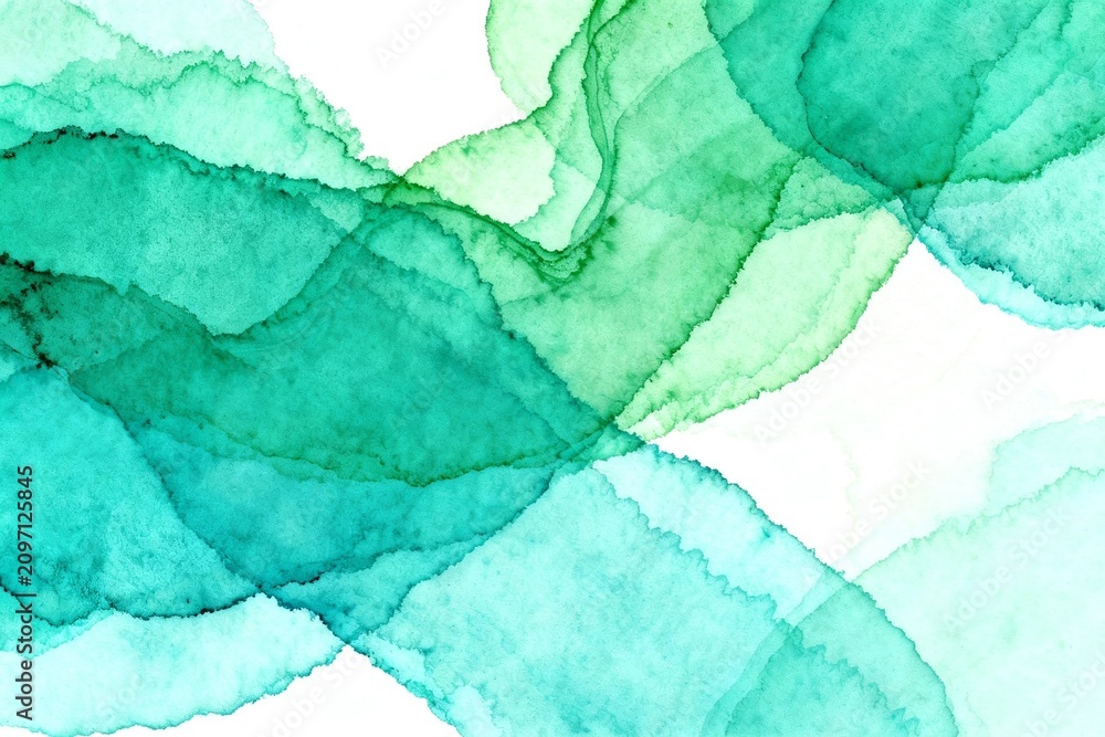 Fototapeta premium Abstract Watercolor Swirls in Teal and Green