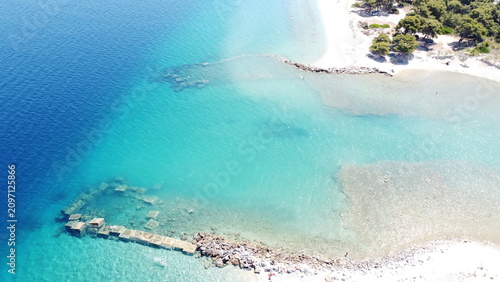 Aerial view of Glarokavos lagoon entrance channel in Kassandra Halkidiki Greece