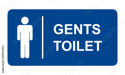 Blue gents toilet sign, male restroom symbol, public bathroom facility icon, washroom entrance vector signage