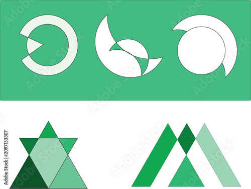 Modern Green Geometric Abstract Vector Logo Collection with Minimal Circular and Triangle Shapes