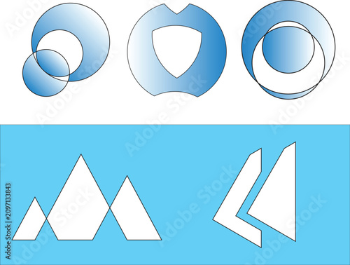 Modern Blue Geometric Abstract Vector Logo Collection with Minimal Circular and Polygon Shapes