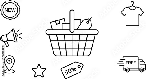 Shopping Ecommerce Outline Icons Vector Set Online Store UI Line Icon Collection