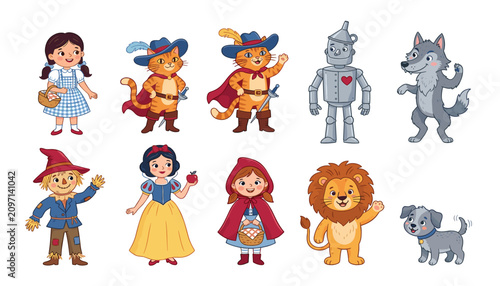 Obraz na płótnie Fairytale and storybook cartoon characters set with Puss in Boots Wizard of Oz S