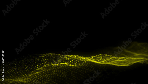 Color abstract wave background with dots and lines moving in space. Technology illustration. Futuristic modern dynamic wave. 3d rendering.