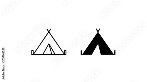 Foto Camping tent icon set for outdoor activity and travel