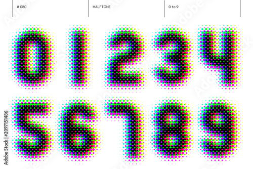 ハーフトーンの0から9までの数字のセット_080