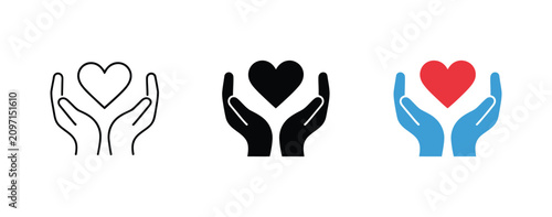 Fotografía Caring hands holding heart icons illustrating love, protection, kindness, health