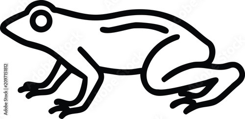 Billede på lærred Minimalist black and white line art vector illustration of a creeping frog amphi