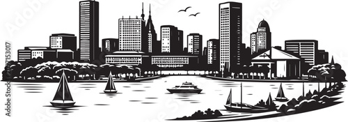 Obraz na płótnie Baltimore Harbor Skyline Black Vector