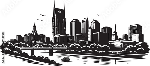 Schilderij op canvas Nashville Landmark Skyline Vector Art