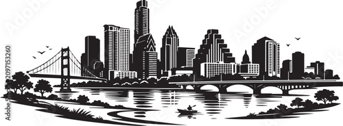 Austin Riverfront Skyline Black Vector