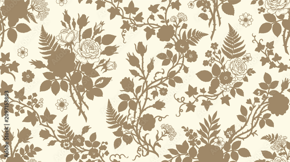 Fototapeta premium Beige and Taupe Floral Damask Pattern for Textile and Wallpaper Design.