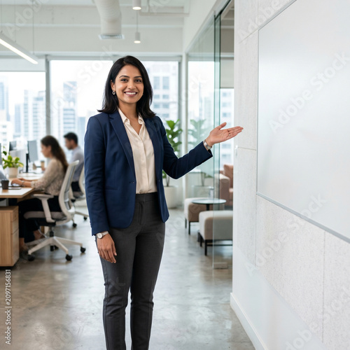 Businesswoman presenting at a whiteboard. Professional leader giving a presentation