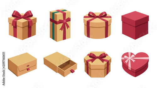 Six colorful gift boxes with ribbons and bows arranged in a row Vector