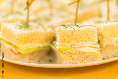 Mini Cucumber Sandwiches with Dill Garnish