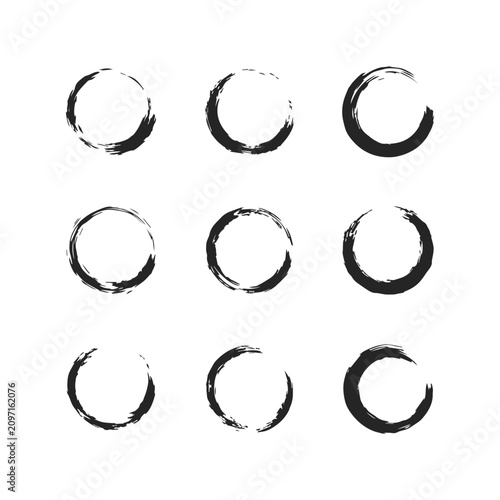 Set of Black Brush Circle Frames, Ink Brush Strokes Collection