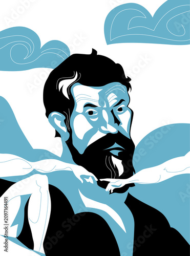 Vector Portrait of Michelangelo Buonarroti, Famous  Italian artistic genius of the 16th renaissance century 