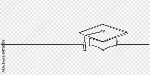 One continuous line drawing of a graduation cap with a tassel, symbolizing academic achievement and educational milestones, one line art graduation cap sketch, graduation cap one line illustration