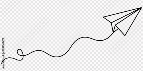 Continuous one line drawing of a flying paper plane, Minimalist continuous one line art illustration of a paper plane. Single line drawing paper plane vector illustration, Minimalist continuous one.