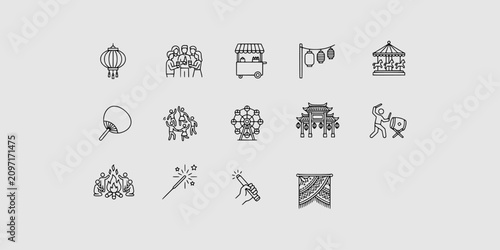 Photos Icon set collection of traditional festival and cultural icons, representing heritage, joyful gatherings, and festive outdoor activities worldwide