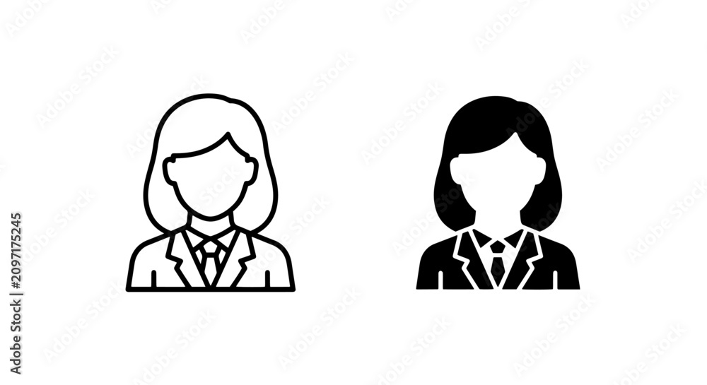 Fototapeta premium Professional businesswoman avatar line and fill icons