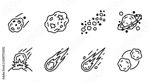 Foto Cosmic Icons: Meteorites, Comets, Asteroids, Planets, Space Debris Vector Set