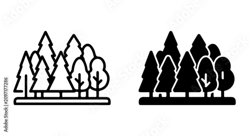 Bild auf Leinwand Forest Icons, Woodland Vector Graphics, Nature Tree Symbols, Outdoor Landscape E