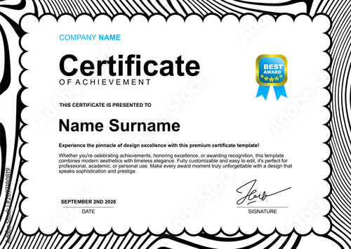 Foto Certificate of achievement template design. black white color.