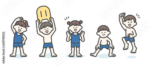 Принти на полотні Children eager and excited in their school swimsuits.