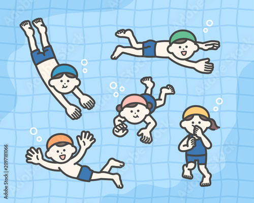 Children happily swimming in the pool.