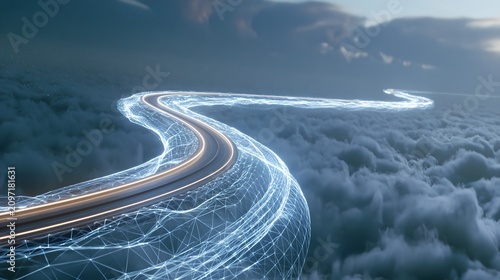 Cloud Computing Infrastructure Visualization with High Speed Data Transmission Pathway and Digital Network Mesh for Information Technology and Connectivity Concepts