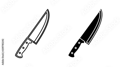 Bild auf Leinwand Professional kitchen chef knife outlined and silhouette icon