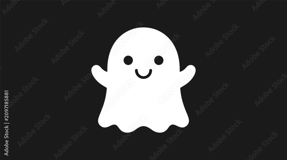 Fototapeta premium Cute White Ghost Icon on Black Background for Halloween Illustration