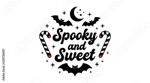 Tableau sur toile Playful Halloween Concept Spooky and Sweet, Featuring Bats and Candy Canes