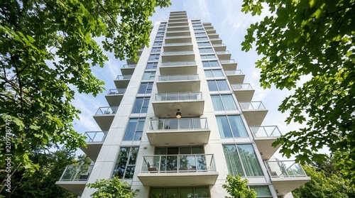 Close-up modern building white exterior appears of apartment