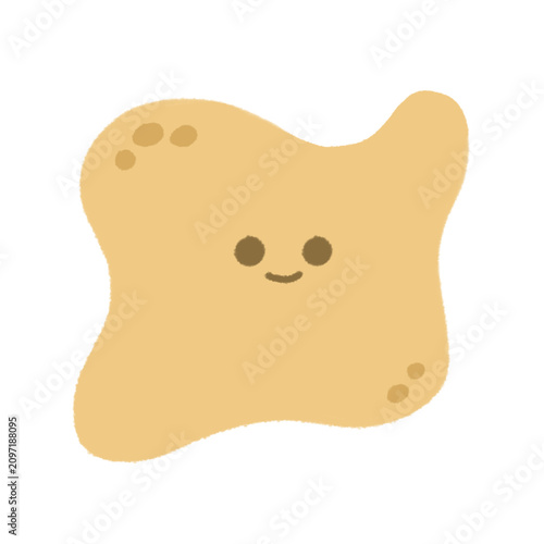 Hand drawn cute amoeba character crayon doodle isolated vector illustration. Cute chalk textured smiling blob slime monster, bacterium, and microbe shape for kids education sticker and print design.