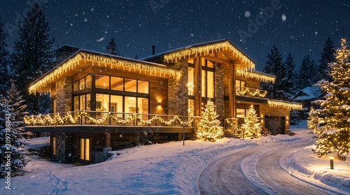 Christmas tree and house in the snow 